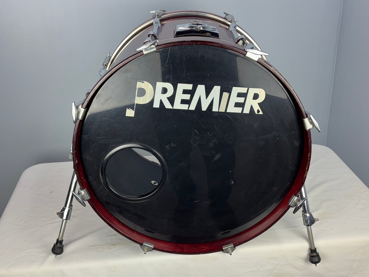 Premier Made in England 18.5 x 22" Wine Red Bass Drum - Looks Great - Sounds Great!