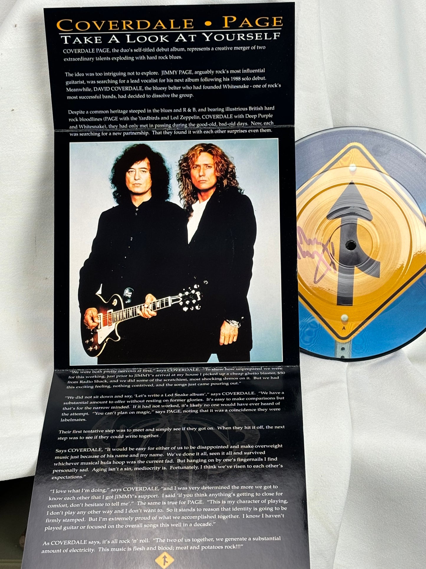 Jimmy Page/David Coverdale Strictly Limited 7" Picture Disk - Numbered - Autographed by JP with COA