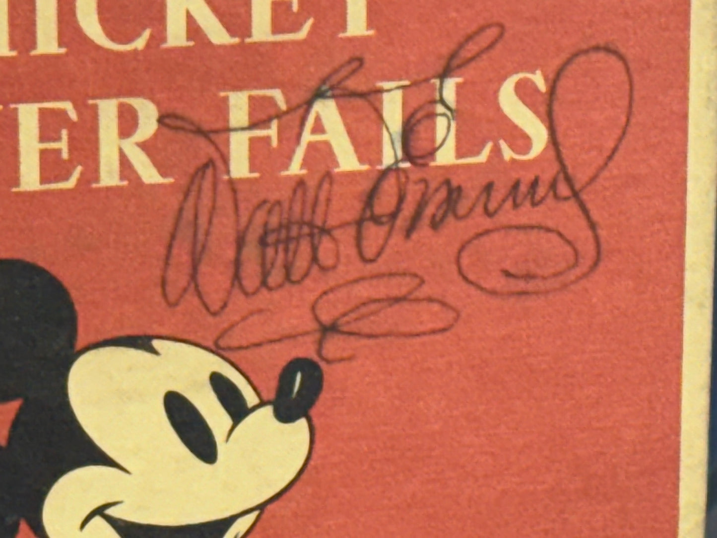 Mickey Never Fails Book - Autographed by Walt Disney with COA