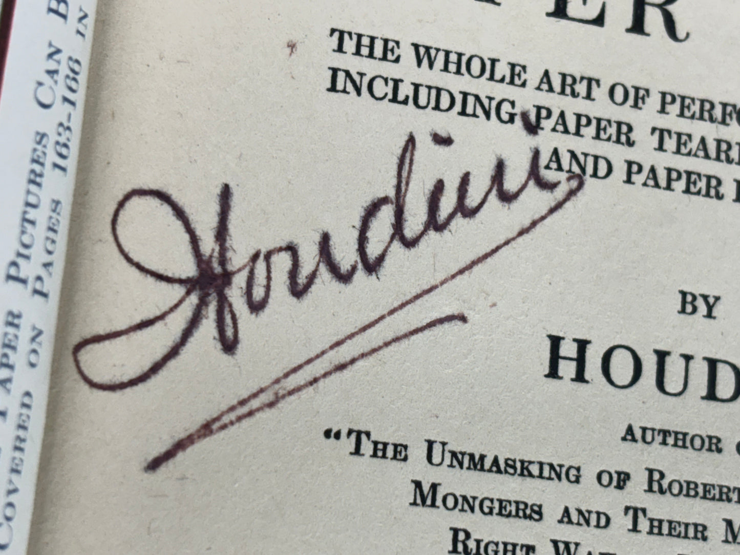 Harry Houdini Autographed copy of Houdinis Paper Magic with COA