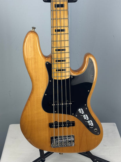 Squier Vintage Modified Jazz Bass V – Natural – Maple Block Inlays – Excellent