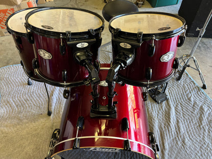 Pearl Vision 4-Piece Drum Kit – Red Lacquer – Excellent Condition – Extras Included