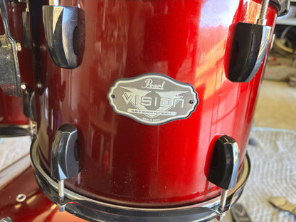 Pearl Vision 4-Piece Drum Kit – Red Lacquer – Excellent Condition – Extras Included